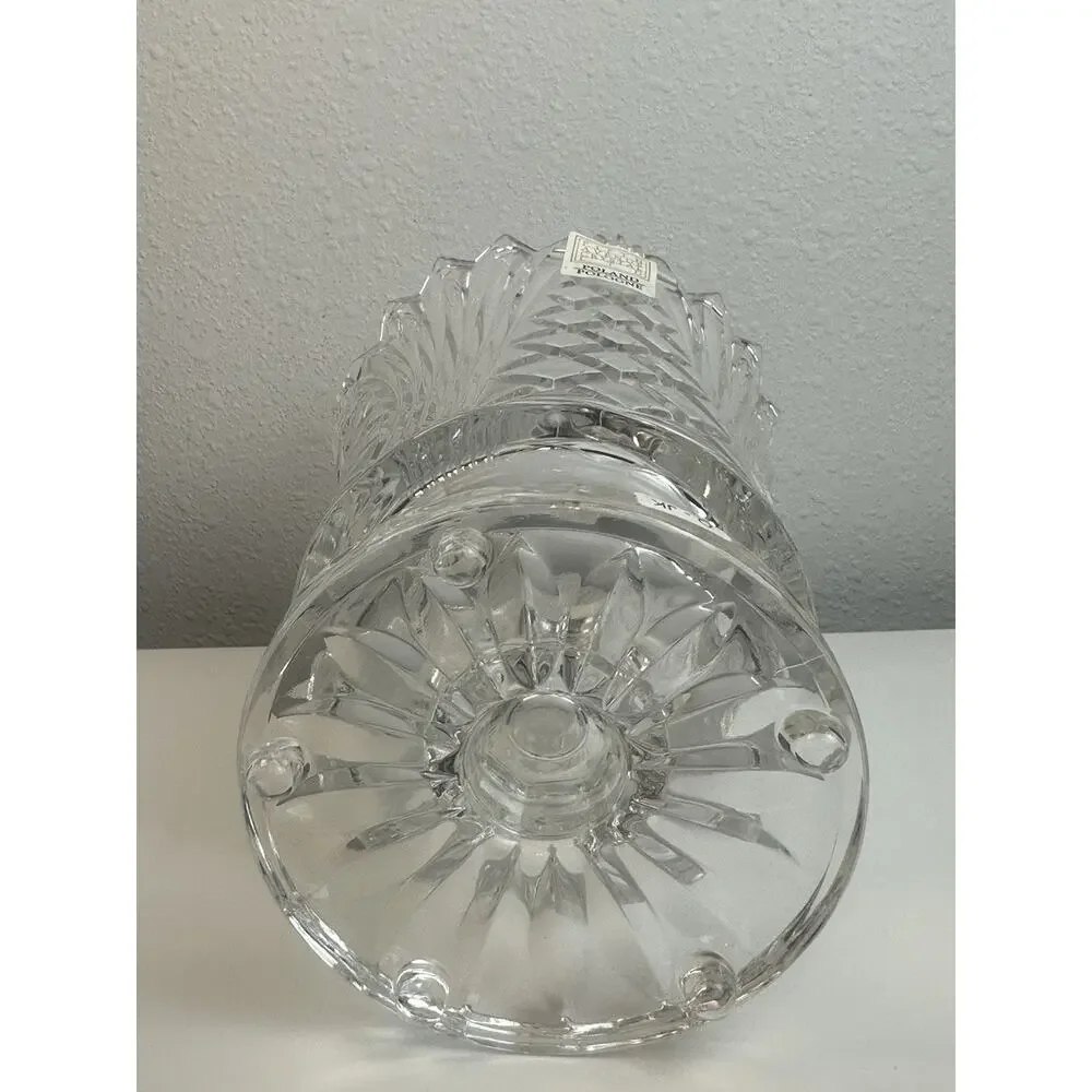 Fifth Avenue Crystal Vase Poland Cut Glass Pedestal Scalloped Rim